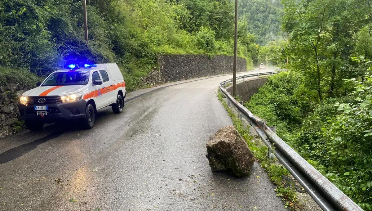 Maltempo, caduta alberi e massi: volontari di Protezione Civile al lavoro - 