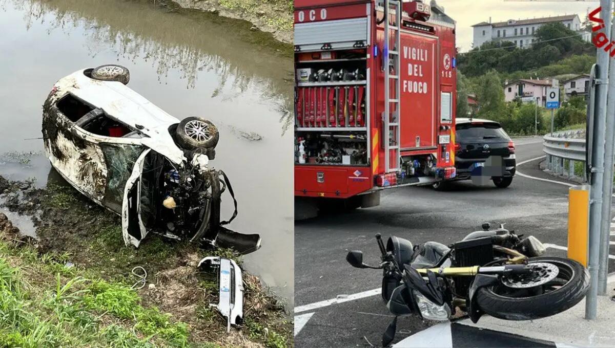 Scontro tra una moto ed un'auto finita nel canale: due feriti gravi - 