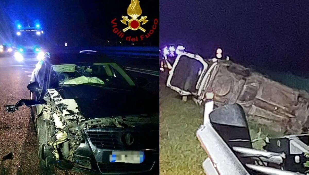 Scontro tra due auto in A28, una finisce nel fosso rovesciandosi -