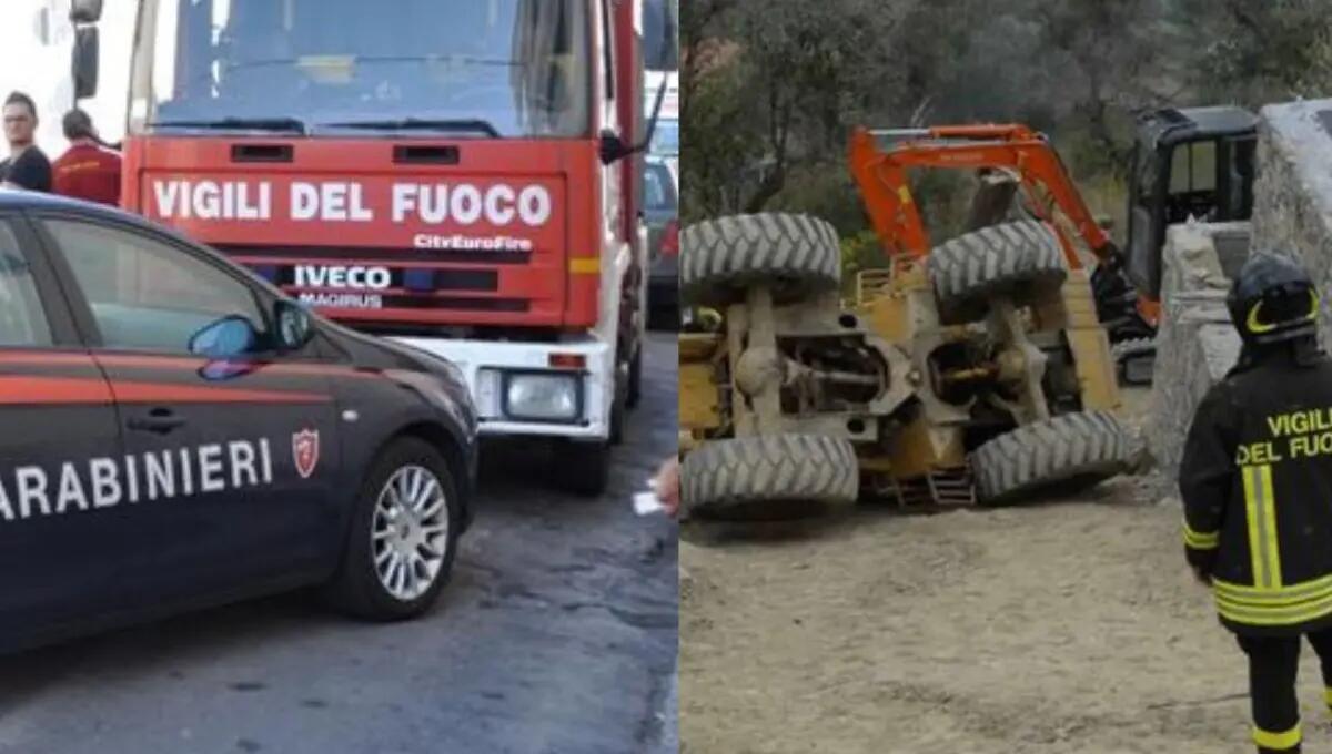 Ruspa si ribalta in cantiere: 40enne rimane incastrato nel mezzo - 
