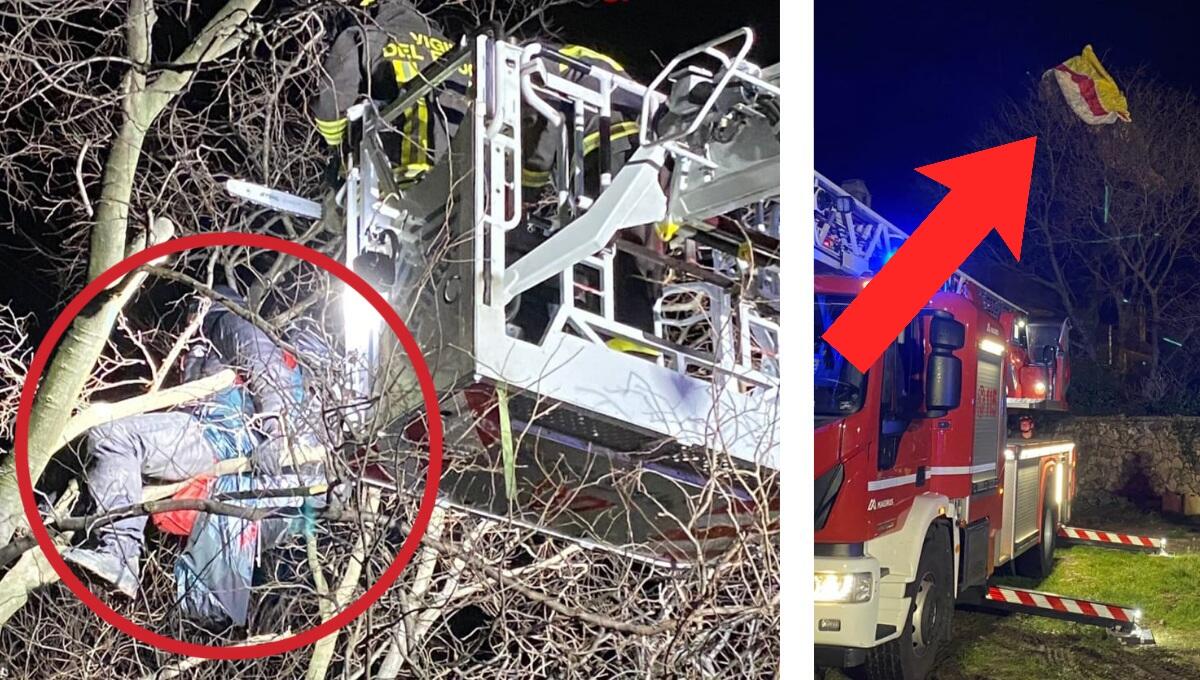 Si lancia con il parapendio dalla costiera, ma atterra su un albero: soccorso dai pompieri - 