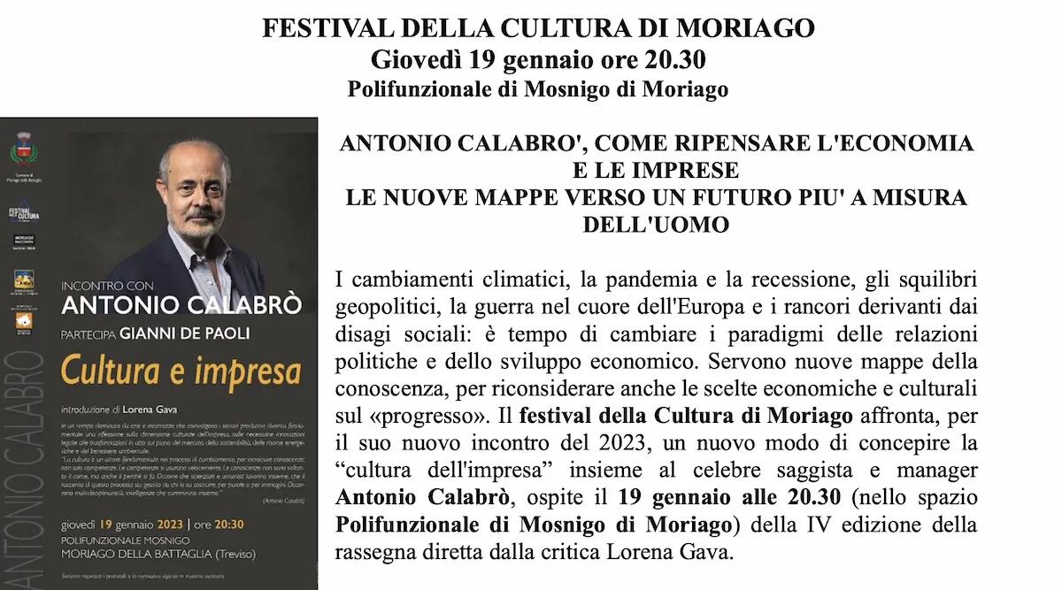Moriago - al Festival della Cultura Antonio Calabro' presenta "L'avvenire della memoria" - 