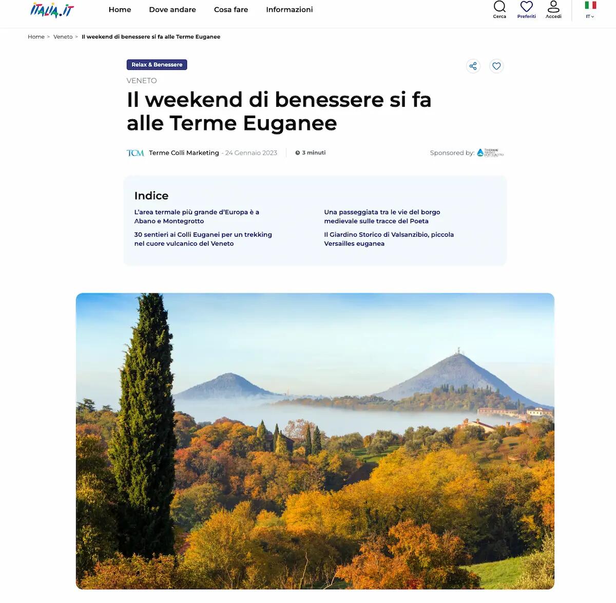 Il TCM porta “Terme e Colli Euganei” su Italia.it: è la prima in Veneto - 