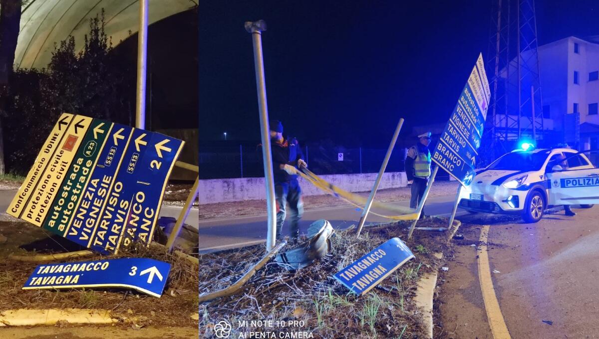 Feletto Umberto. Sbanda, abbatte la segnaletica alla rotonda e fugge - 