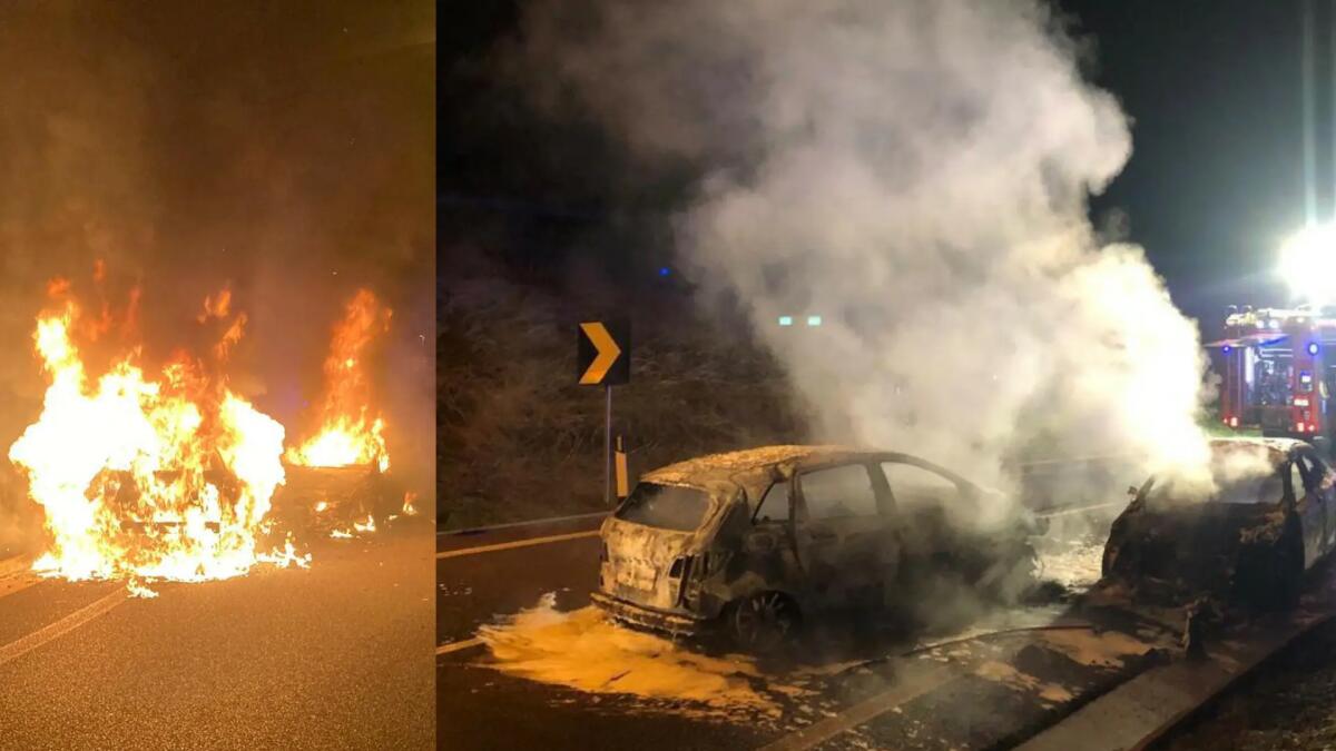 Pauroso scontro tra due Mercedes, poi l'incendio: auto distrutte, conducenti miracolati - 