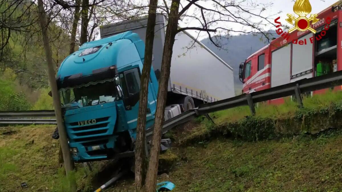 Camion sfonda il guardrail e si ferma contro gli alberi: illeso l’autista - 