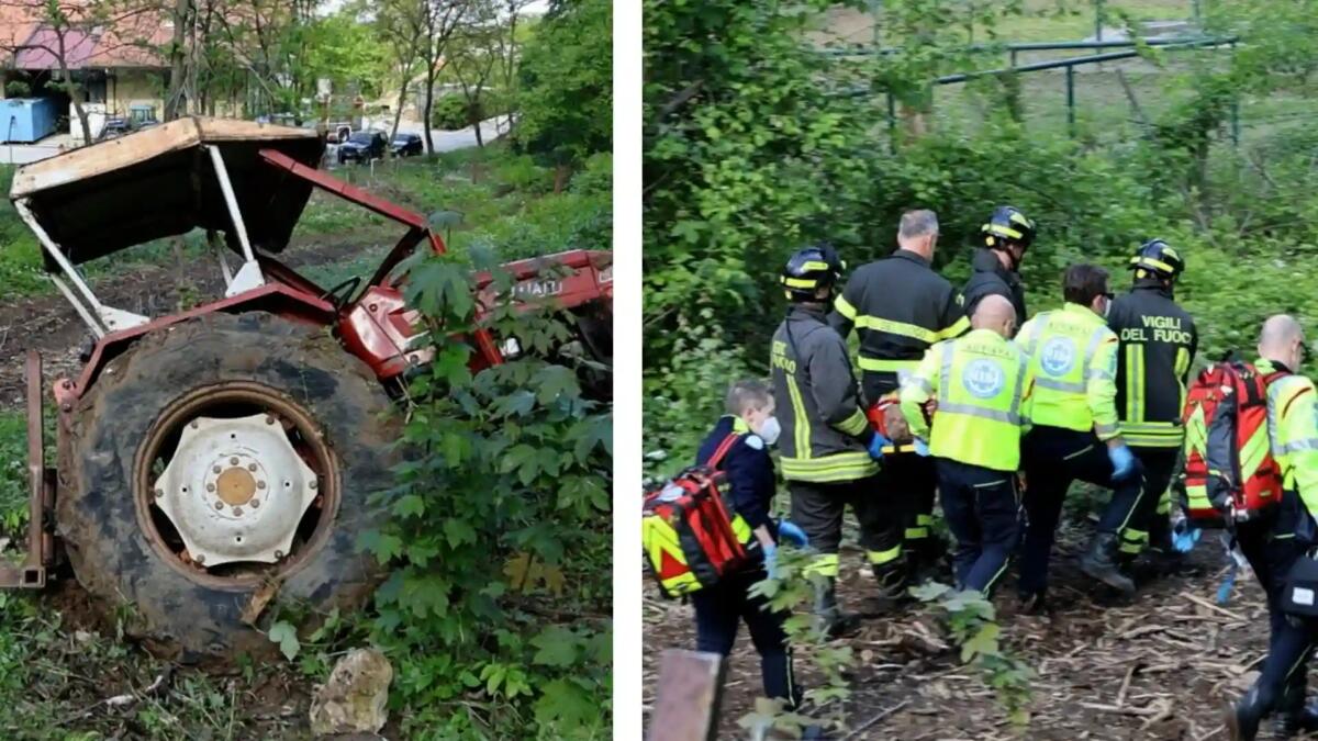 Precipita dalla collina con il trattore per 15 metri, conducente sbalzato fuori - 
