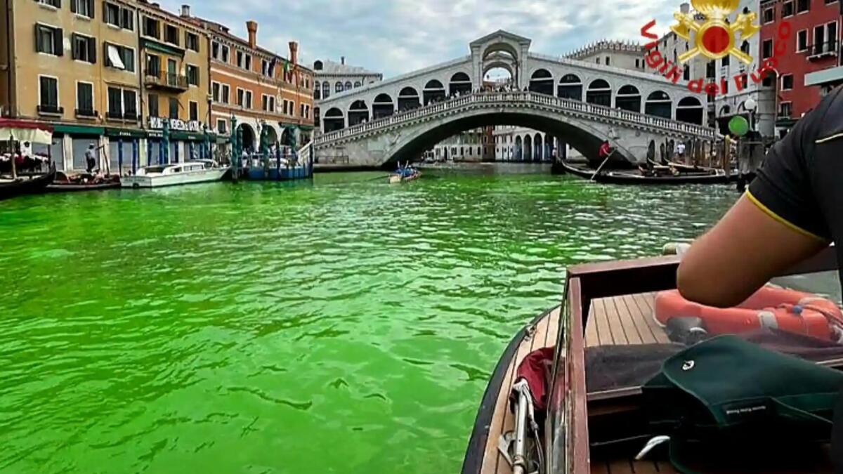 Acqua verde fluo nel Canal Grande a Venezia: ecco la sostanza usata, il risultato delle analisi -