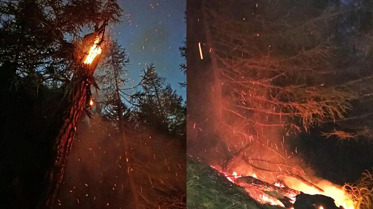 Fiamme scatenate da un fulmine, incendio boschivo a Trasaghis -