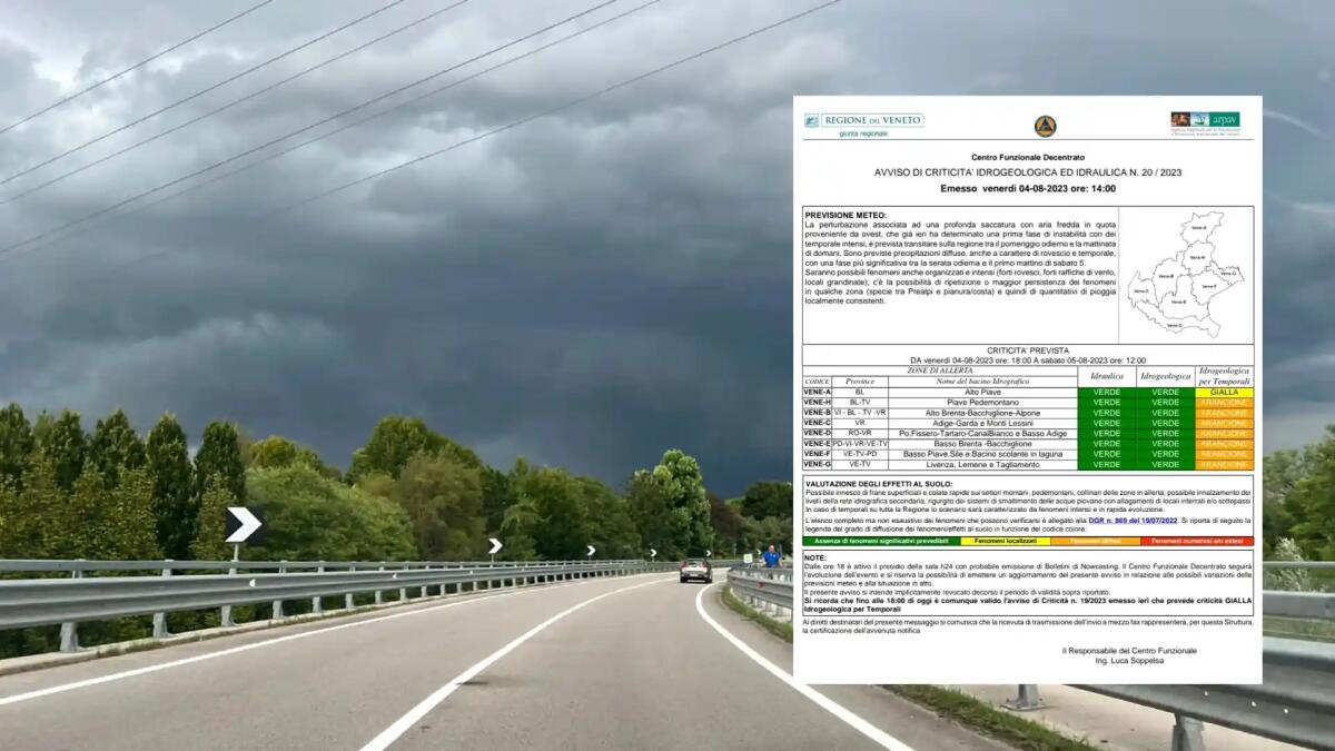 Allerta Meteo Arancione in Veneto. Forti rovesci, raffiche di vento, locali grandinate -