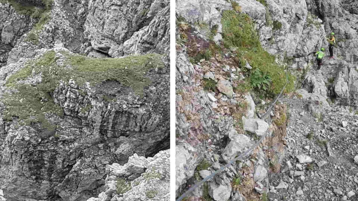 Dramma sfiorato, crollo dal Teston della Schiara. Scariche di materiale sulle ferrate - 