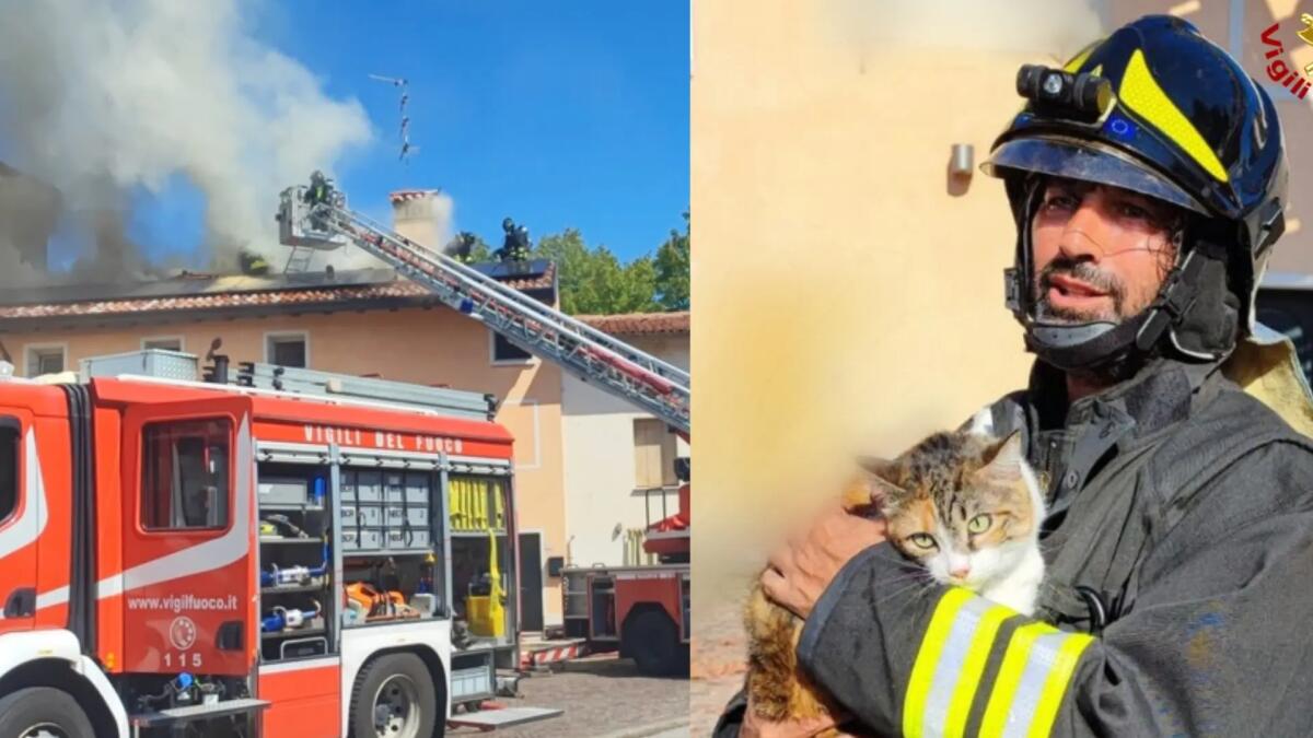 A fuoco il tetto con pannelli fotovoltaici: distrutto. Edificio evacuato - 