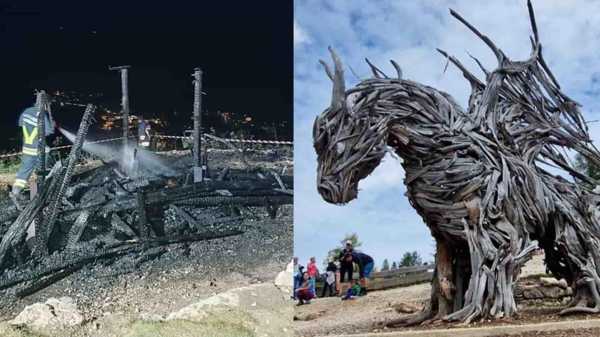 Lavarone, incendio distrugge il Drago Vaia. Si sospetta il dolo - 