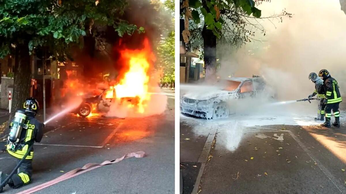 La Bmw 320 s'incendia all'improvviso: auto distrutta, conducente in salvo - 