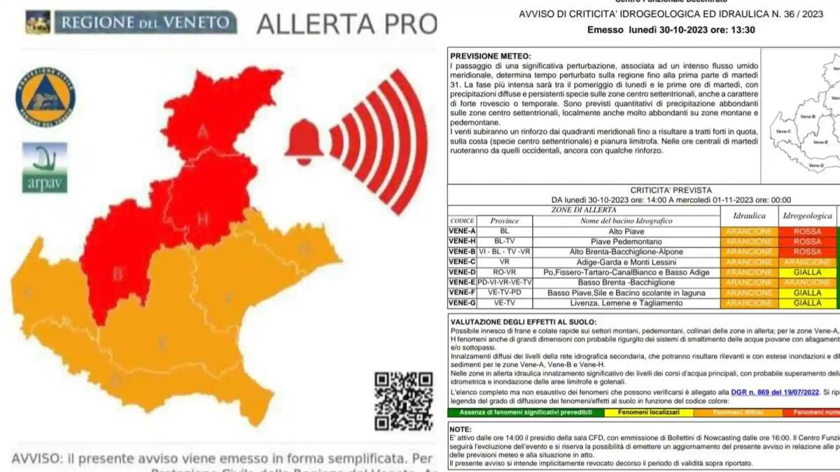 Maltempo, Allerta Rossa in Veneto. Bottacin «Evitate spostamenti non necessari» - 