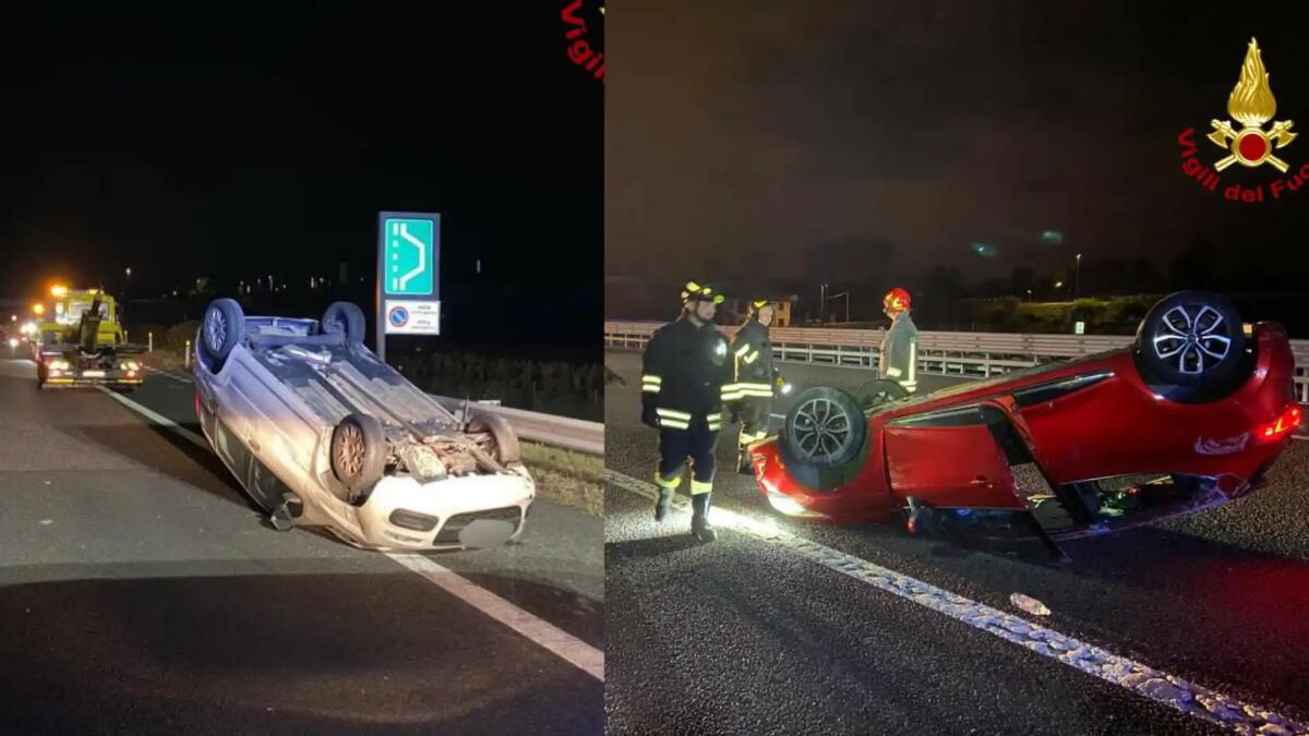 Paura in A4, due auto finiscono rovesciate: 4 feriti - 