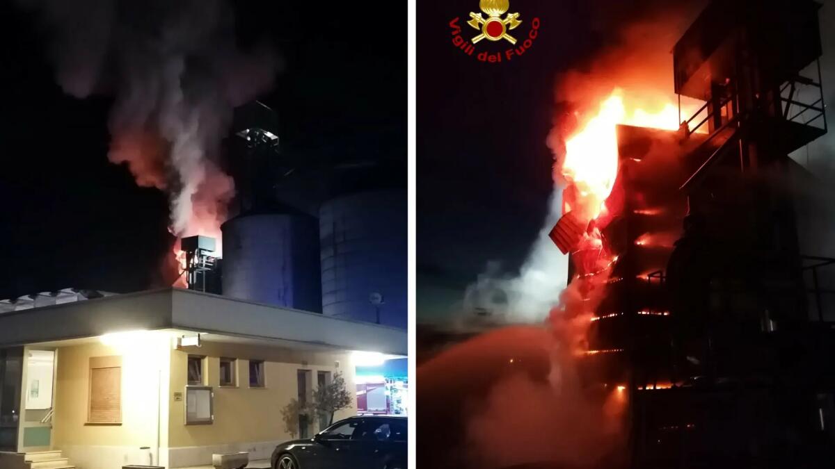 Vedelago. Silos essicatoio in fiamme nell'azienda di cereali - 