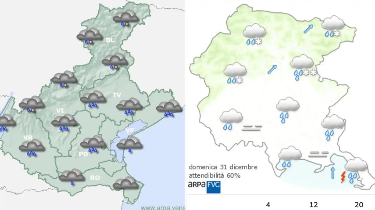 Capodanno bagnato a Nordest, arrivano pioggia e neve in Friuli Venezia Giulia e Veneto. Le previsioni -