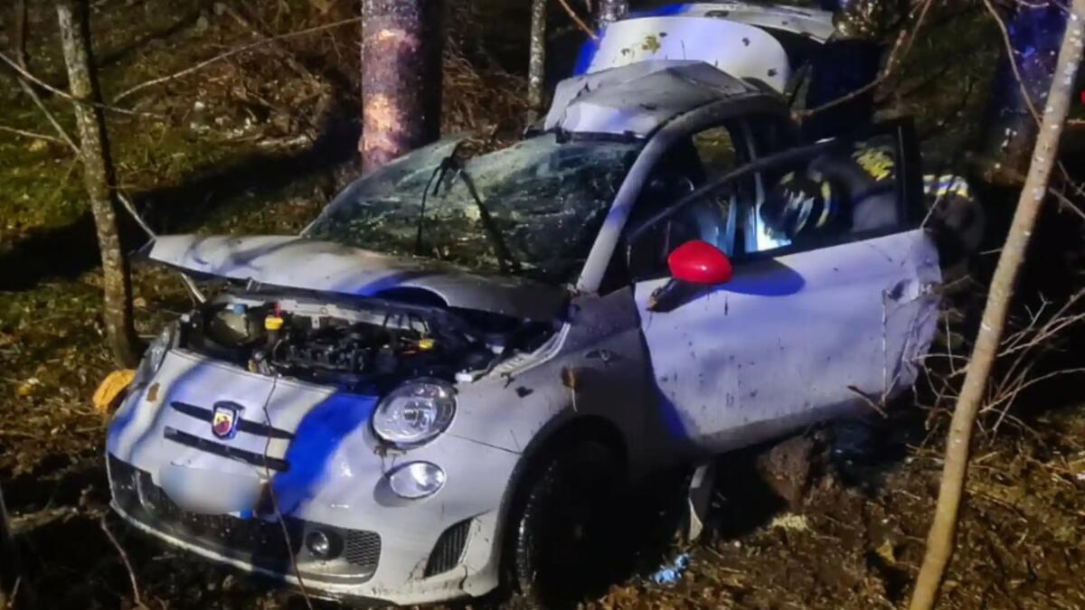 Finiscono con la Fiat 500 Abarth nel bosco contro gli alberi: feriti 2 giovani - 