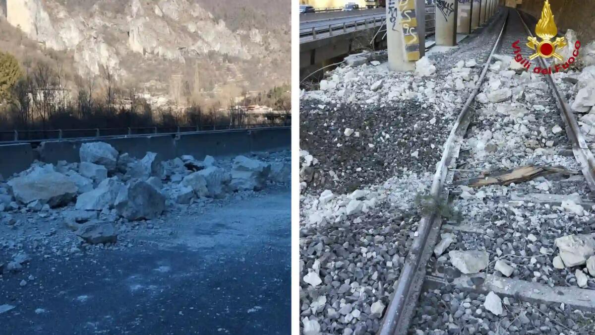 Grandi massi piombano sulla statale Valsugana e linea ferrovia: traffico interrotto - 