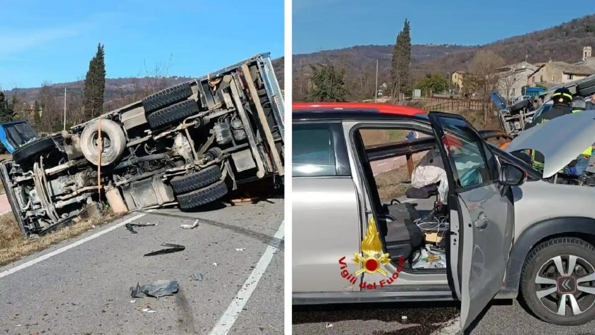 Incidente sulla SP 9, tre mezzi coinvolti tra cui un camion: 2 persone ferite -