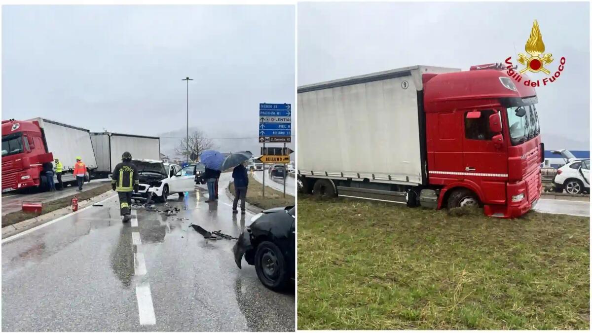 Borgo Valbelluna. Scontro tra mezzo pesante e due auto: circolazione interrotta - 
