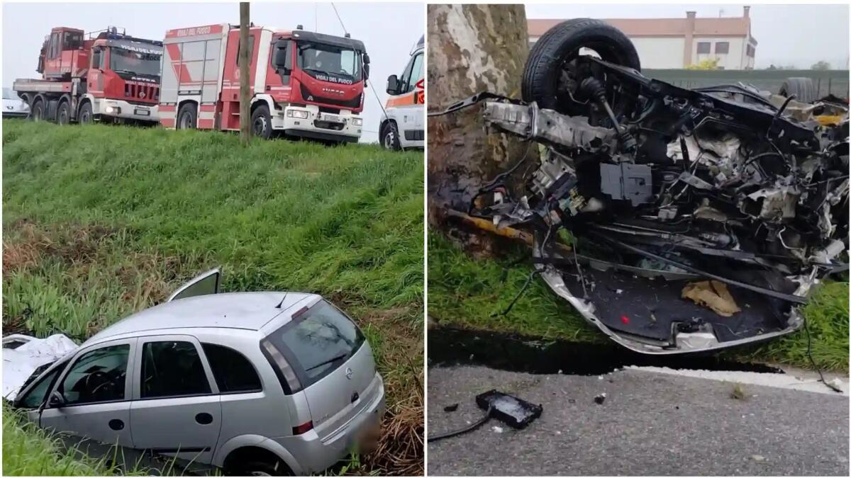 Scontro tra due auto, una finisce nel canale, l'altra contro un platano: 3 feriti - 