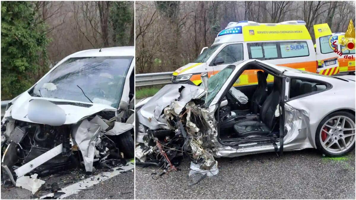 Pauroso frontale tra Porsche Carrera 4S e furgone: tre feriti - 