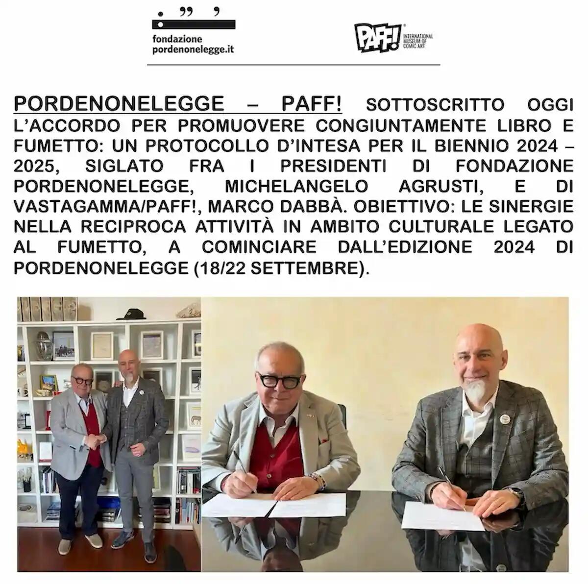 PAFF!, sottoscritto oggi l'accordo per promuovere congiuntamente libro e fumetto - 