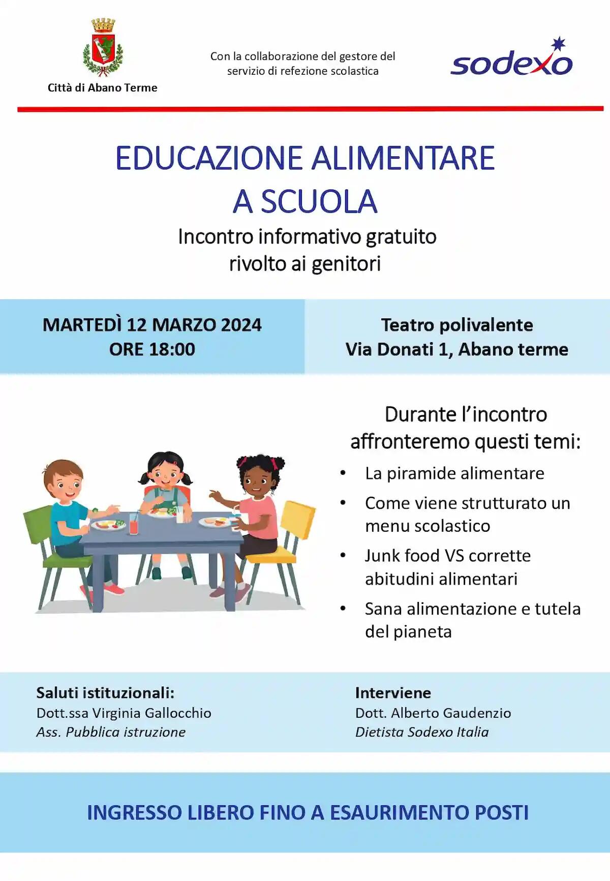 Abano Terme, incontro per sensibilizzare i genitori sulle corrette abitudini alimentari -