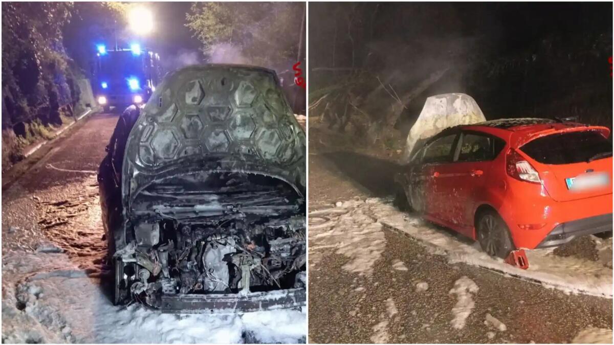Si schianta contro gli alberi caduti per una frana, poi l'auto prende fuoco: miracolato il conducente - 