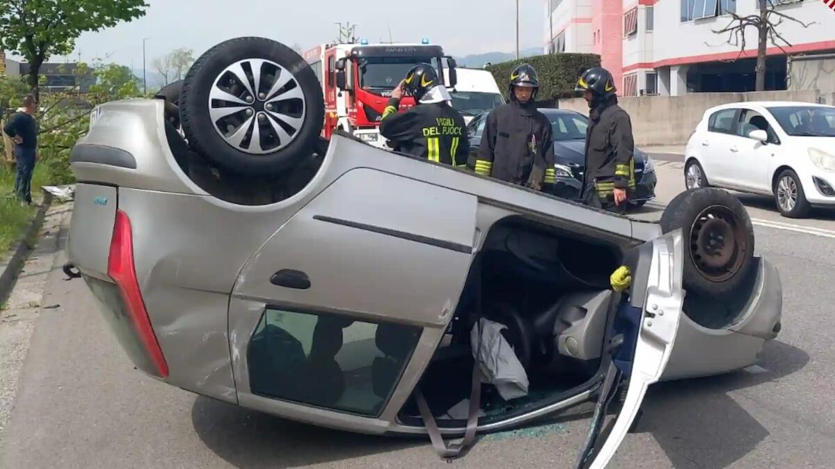 Abbatte un albero con l'auto, poi si ribalta: ferito il conducente - 