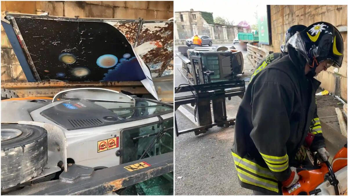 Camion sbatte sul cavalcavia a Barcola e perde il carrello elevatore -
