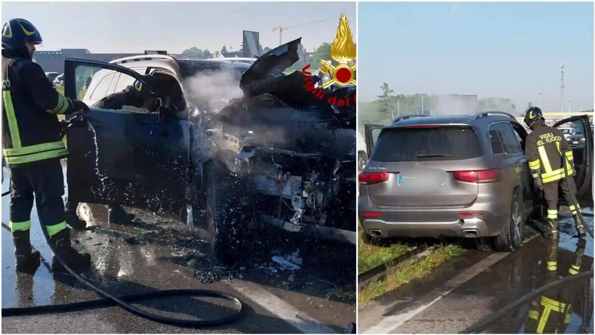 Mercedes GLB a fuoco dopo lo schianto contro il guardrail: Suv distrutto - 