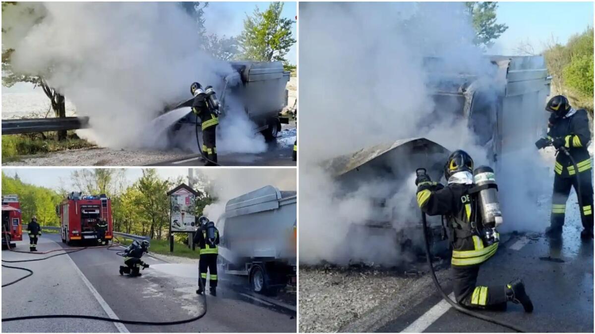 Incendio di un camion compattatore lungo la strada per Piancavallo - 