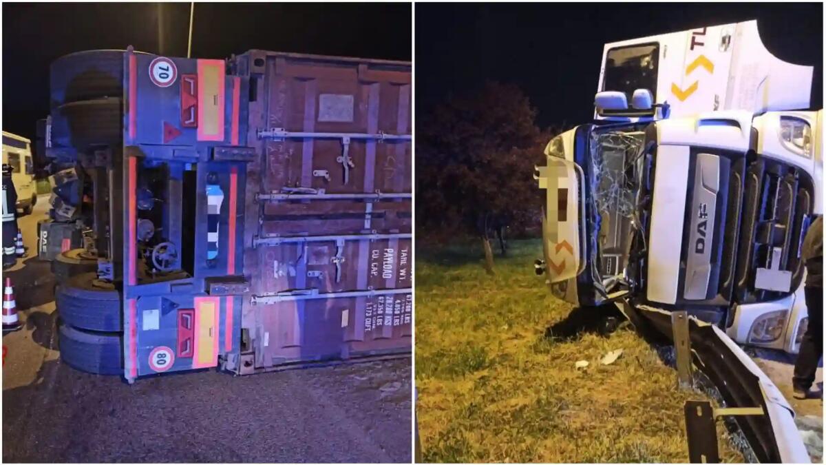 Mezzo pesante si ribalta, l'autista rimane bloccato all'interno - 
