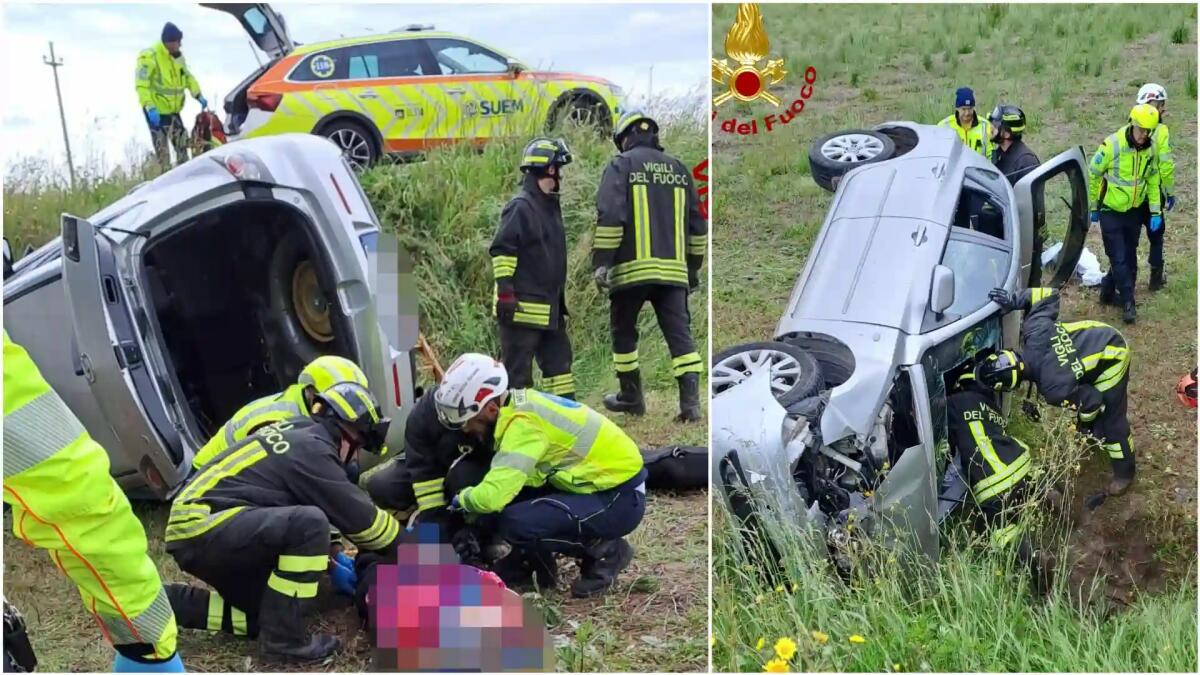 Perde il controllo dell'auto e vola nel campo agricolo: ferita la conducente, illeso il cane - 