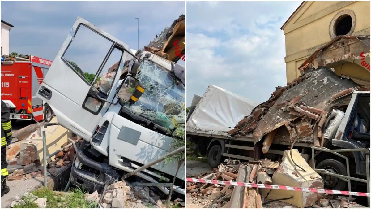 Camion piomba contro una chiesetta, portico demolito: due feriti - 