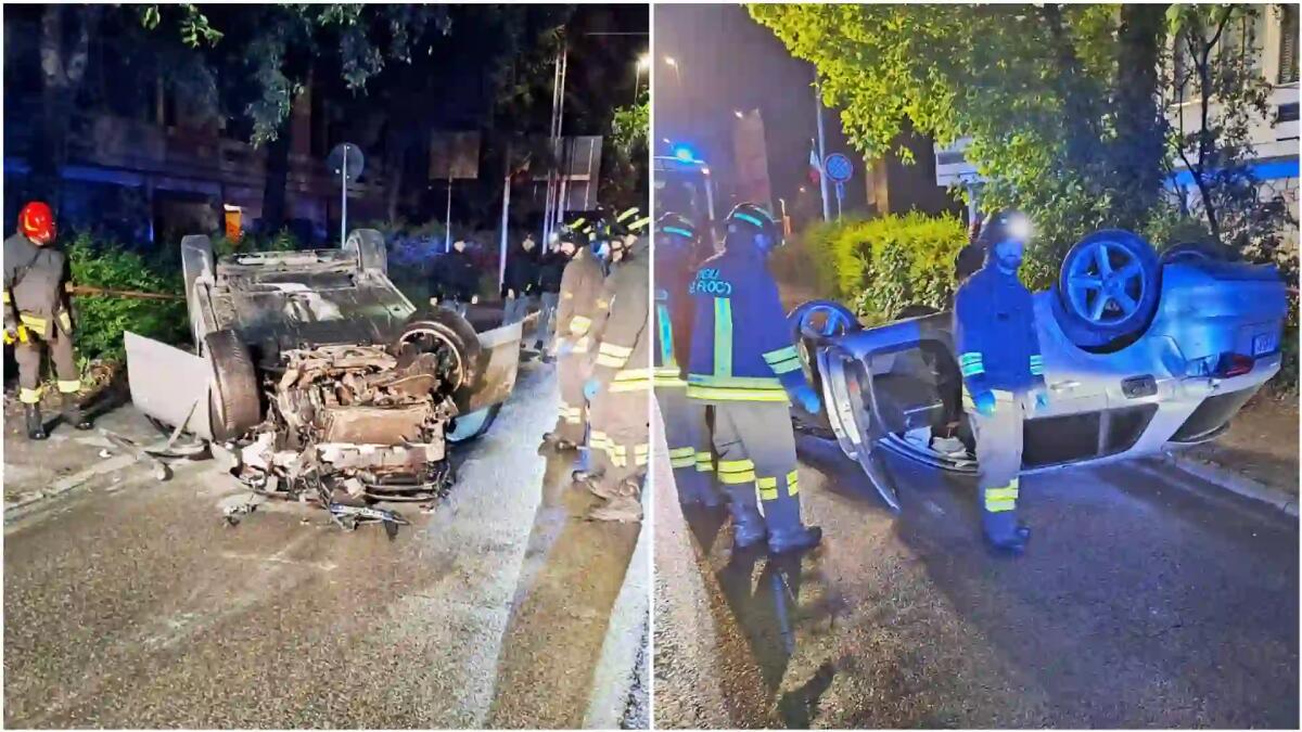 Piomba con l’Audi A3 contro la rotonda e si ribalta: ferito il conducente - 