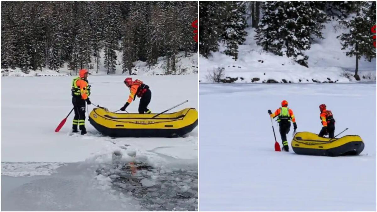 Drone in avaria finisce in mezzo al lago ghiacciato di Misurina: recuperato dai vigili del fuoco - 