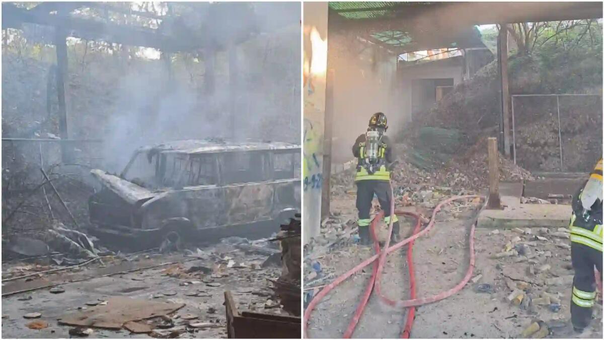 Incendio all’ex filatura San Lorenzo, scoppia una bombola GPL e un furgone distrutto - 