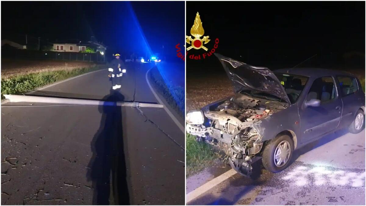 Abbatte con l'auto due pali del telefono in piena notte: illeso l'autista - 