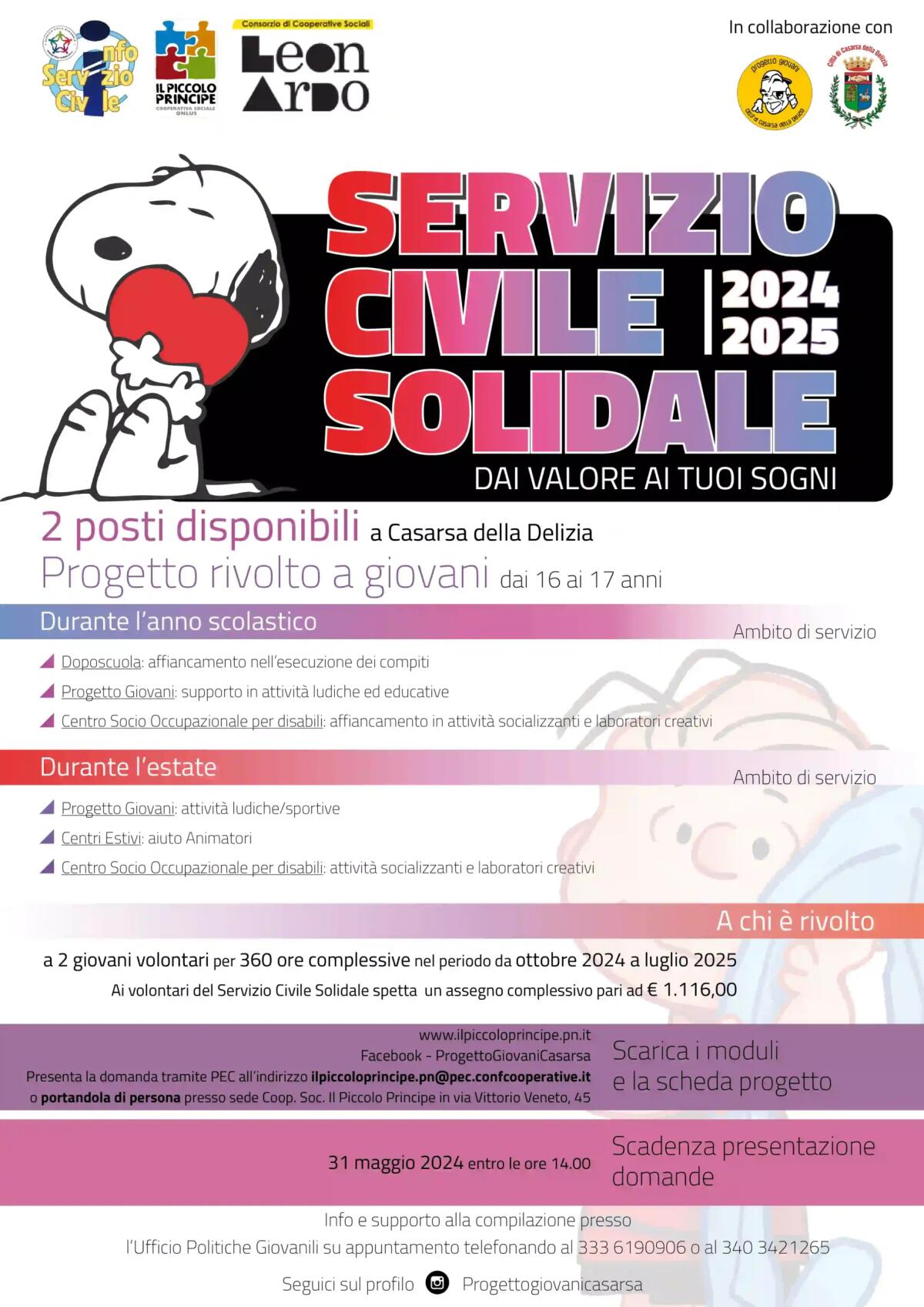 Casarsa: Servizio civile Solidale, 2 posti per i giovani - 