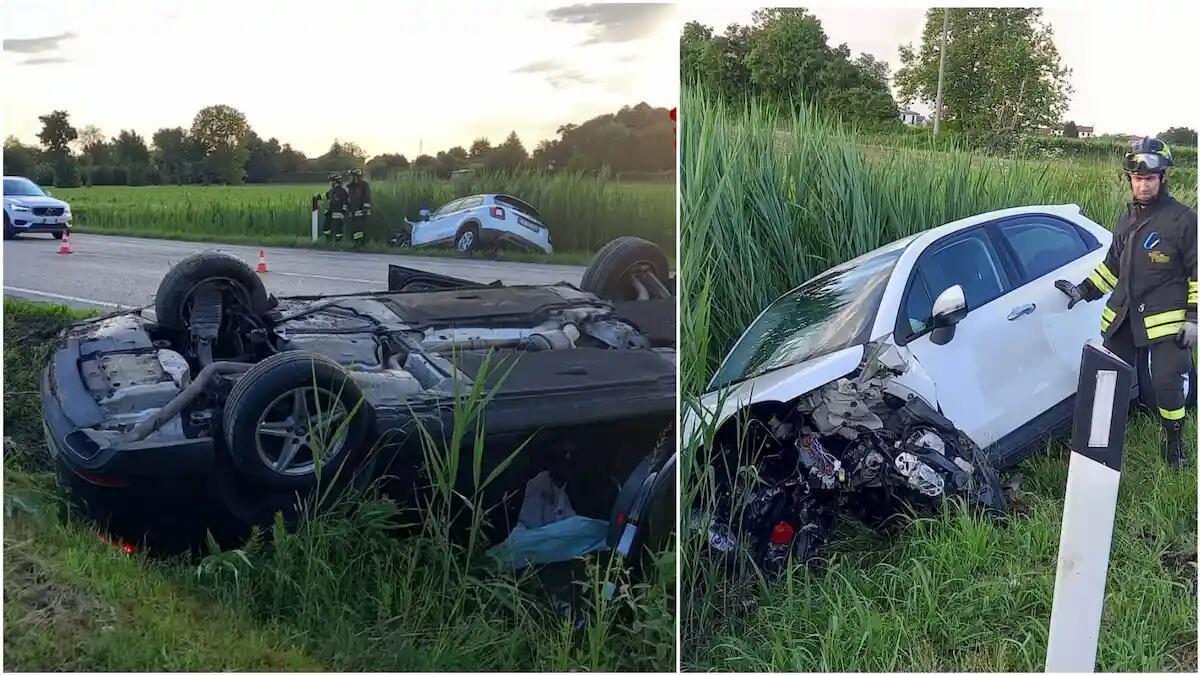 Tremendo scontro tra due auto ad Oderzo, una si ribalta: tre persone ferite - 