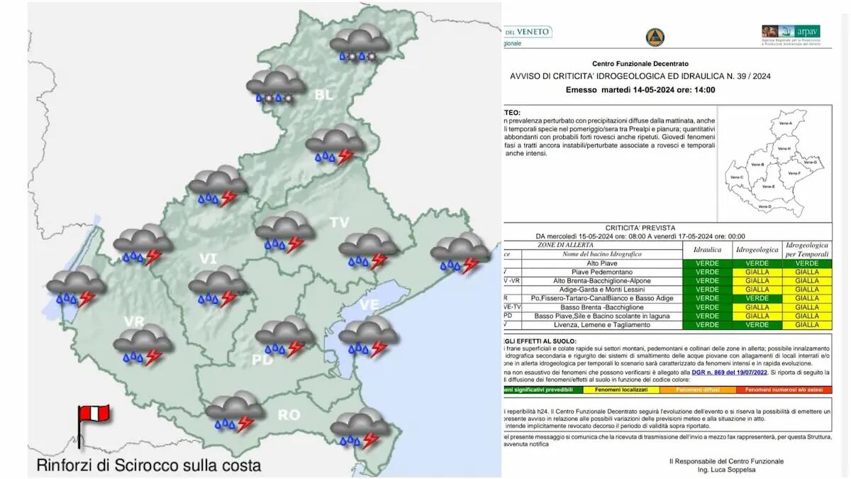 Allerta meteo gialla in Veneto per 48 ore dal 15 maggio: attese piogge abbondanti - 