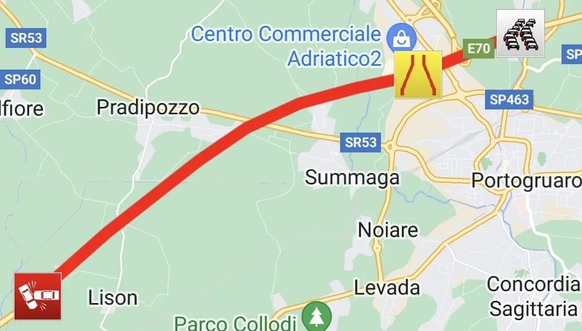 Incidente in A4, scontro tra un mezzo pesante e un furgone: code tra Portogruaro e San Stino - 