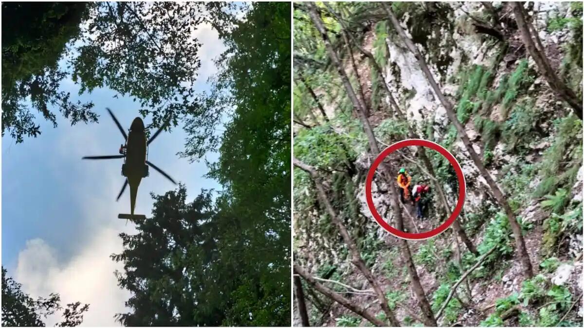 Perdono il sentiero, padre e figlia bloccati in un ripido canale aggrappati ad una pianta - 