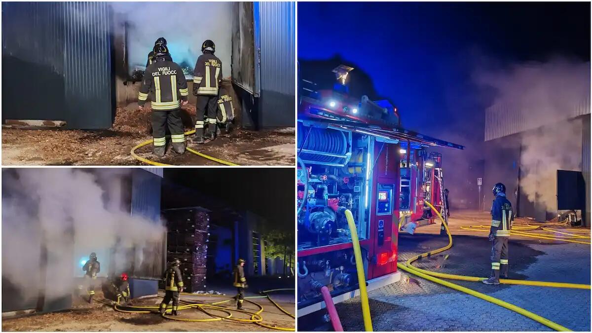 Incendio in un deposito di cippato, brucia un’azienda di commercio e lavorazione legno - 