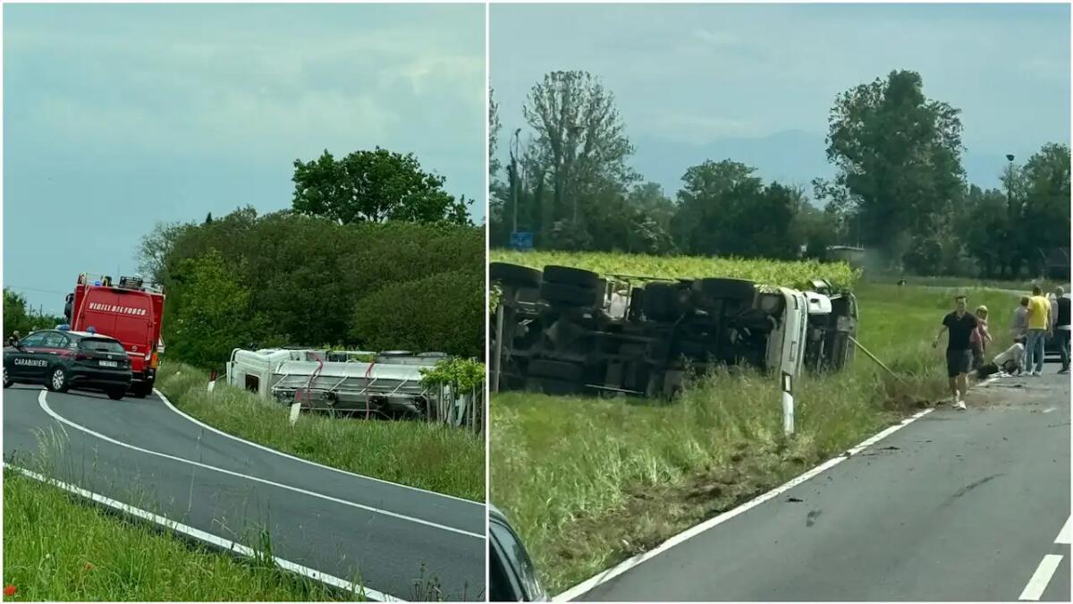 Finisce fuori strada con il camion del latte, il mezzo si ribalta su un fianco: illeso l'autista - 