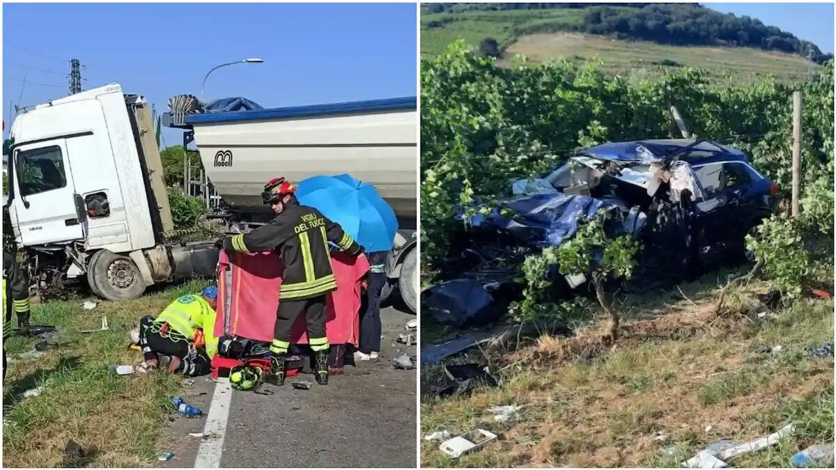 Tremendo scontro frontale tra mezzo pesante e auto: tre giovani feriti gravemente -